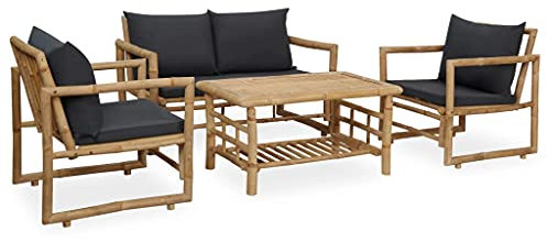 vidaXL Juego de Muebles de Jardín con Cojines 4 Piezas Mobiliario Exterior Patio Terraza Hogar Sofá Silla Mesa Asiento Suave Robusto Bambú