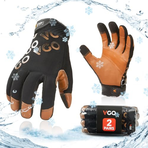 Vgo... 2 Paare leichte Mechanikerhandschuhe, Winterarbeitshandschuhe, Rigger Handschuhe, Wasserdicht, Anti-Abrasion,4℉ oder mehr 3M Thinsulate C100 (GA9603FW)