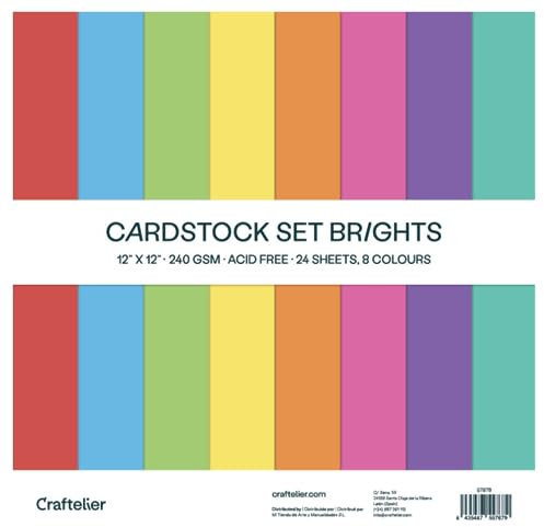 Craftelier - Cardstock Set | 24 Karten für Scrapbooking und Basteln | Textur Brights - Größe 30 x 30 cm - Grammatur 240 g
