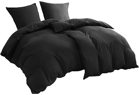BEDSURE Bettwäsche 135x200 4teilig Schwarz - 2 Bettbezüge 135x200 cm + 2 Kissenbezüge 80X80 cm, ÖKO-TEX Bettwäsche-Sets Schwarz Polyester Mikrofaser mit Reißverschluss