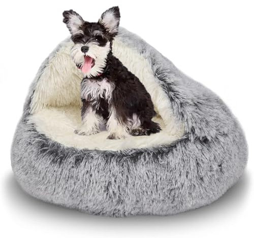 Kongming Hundebett Groß Waschbar Rund 65×65cm Halbgeschlossenes Hundeloch, Flauschig XXL für Mittelgroße Hunde, Donut-Form Passend für Labrador, Hunter (Grau)