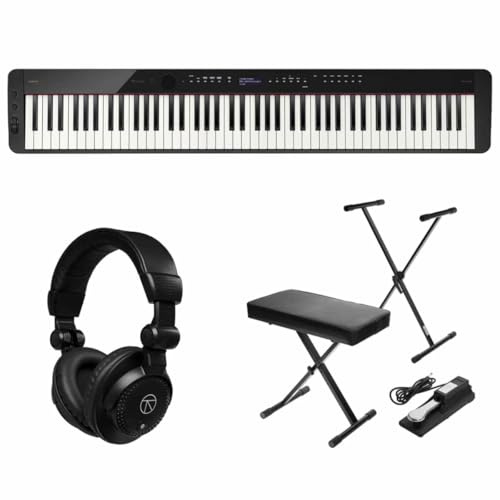 Casio PX-S3100 Privia 88-Key Digital Piano Keyboard with Touch Response, Black Bundle with H&A Studio Headphones, Stand, Bench, Sustain Pedal