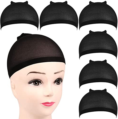 6 Stück Perückenkappen aus schwarzem Strumpf,dehnbare Nylon-Perückenkappen,weiche und atmungsaktive Perückenkappen mit geschlossenem Ende für Damen und Herren