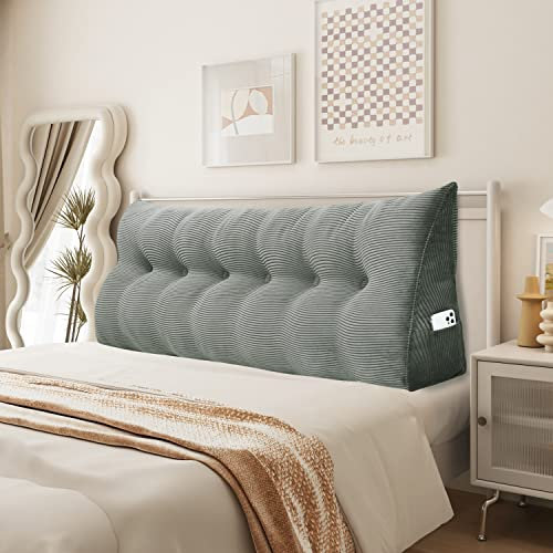 Johnear Keilkissen Lesekissen für Bett und Sofa Lehnenkissen, Rückenkissen Kopfteil Bett Rückenlehne Großes Dreieckiges Lendenkissen (Grau, 180cm)