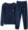 LACOFIA Pigiami Due Pezzi da Uomo Pigiama Set Invernale di Caldo Pile Abbigliamento da Notte a Maniche Lunghe Adulto Pigiama di Coppia Blu Marino L