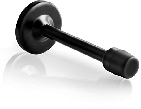 Door Stoppers, 5 Inch Long Door Stop Heavy Duty Stainless Steel Doorstops Wall Mount Door Stops with Sound Dampening Rubber Tip, Modern Door Stoppers for Bottom of Door, Black 1 Pack