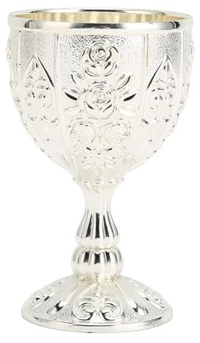 Cyrank Tasse à vin Vintage, gobelet à calice, gobelet à vin en argent, tasse en métal gaufré, décoration artisanale d'art, ornements de maison pour fête à la maison