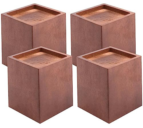 SINJEUN 4 Pack 4 Inch Natural Solid Wood Bed Risers, Square Wood Furniture Lifters, Wood Extenders Stilts for Table, Sofa, Armchairs, Cabinets