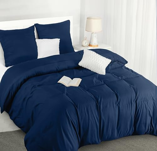 Utopia Bedding Bettwäsche 155x220 - Mikrofaser Bettbezug 155x220 cm + 2 Kissenbezüge 80x80 cm - Marineblau