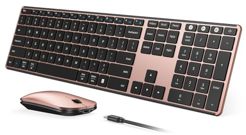 seenda Wireless Bluetooth Keyboard and Mouse Combo, SKM64-3 Rechargeable Slim Quiet Keyboard Mouse, 3 Multi-Device Connection, Compatible for Windows, Mac, MacBook, iPad, Tablet, Black Rose Gold