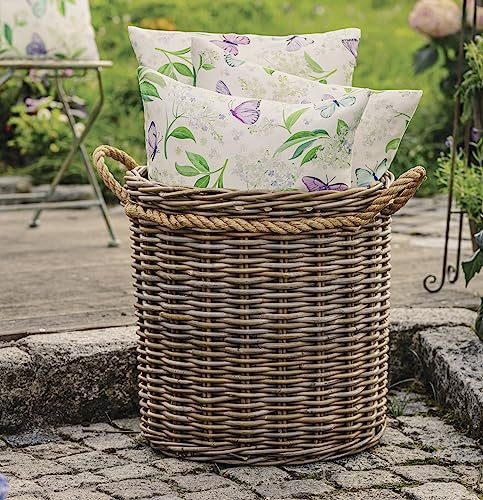 Dekoleidenschaft großer Rattan-Korb Koboo-Grey 50 cm hoch, Aufbewahrungskorb, Wäschekorb geflochten, Spielzeugkorb, Blumen-Übertopf rund, Flechtkorb für Wohnzimmer, Badezimmer & Outdoor