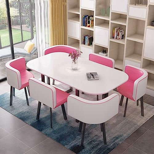 MAxba Rosa Konferenztisch Esstisch mit 6 Stühlen, Küchentisch Couchtisch Verhandlungstisch Empfangtisch for Besprechungsräume, Esszimmer, PU-Sitzplatte (Color : Pink 1)