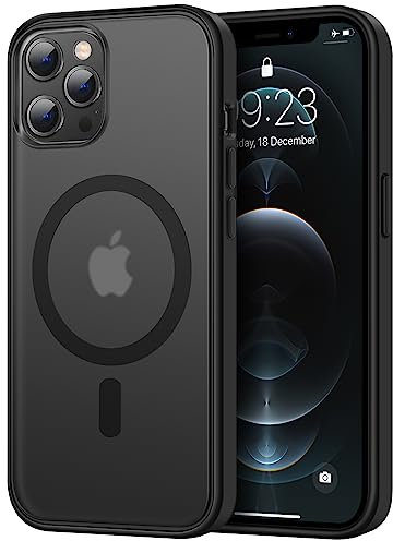TENDLIN Magnetisch Hülle Kompatibel mit iPhone 12 Pro Max Hülle, Kompatibel mit MagSafe Matt Translucent Kratzfest PC Rückseite und TPU Stoßstange Schutz Handyhülle iPhone 12 Pro Max - Schwarz