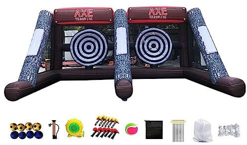 Vinfgoes Inflatable Axe Throwing + Inflatable Ball Toss Target Dart Board (24 Axes+16 Toss Ball+ 8 Soccer Balls) for Backyard/Birthday/School/Team/Party Events, Double Darts for 2 Players