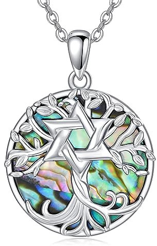 YAFEINI Baum des Lebens Kette für Damen Mädchen 925 Sterling Silber David Stern Anhänger Halskette Abalone Muschel Baum Schmuck Geschenk (Abalone Muschel)