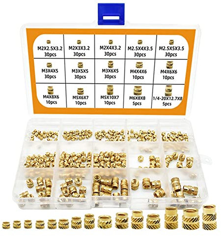 Myqqhbs 300 Stück M2 M3 M5 M6 Rändelmuttern mit Innengewinde, Messing-Gewindeeinsatz-Einbettungsmuttern, Teilgewinde für Spritzguss