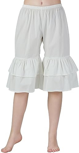 BEAUTELICATE Damen Rüschenhose Baumwolle Hosenunterröcke Bloomer Viktorianisch Pumphose Kurz Schlafanzughose Mittelalter Renaissance für Dirndl Cosplay Karneval Halloween