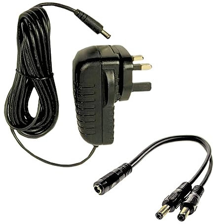 Sentry 12V 2A PSU Power Supply Unit Adapter AC/DC UK 3-Pin mains 240v AC to 12v DC for CCTV Cameras Monitors DVR Router LED Lightings (2-Way Splitter)