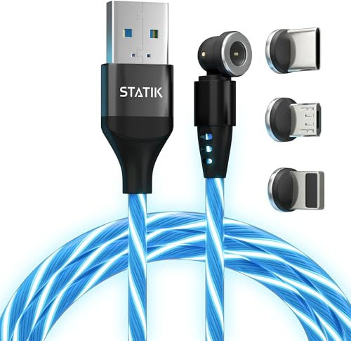 Statik 360 GloBright - Caricatore magnetico per cellulare, con cavo di ricarica illuminato a LED, colore blu, 1 m
