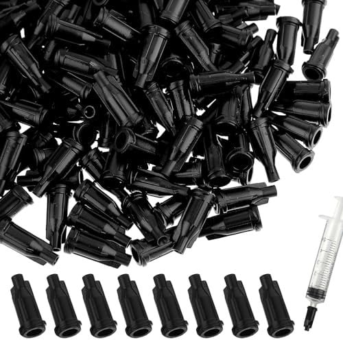 Aster 300 Pcs Luer Lock Syringe Tip Caps, Black Screw Type Dispensing Industrial Syringe Tip Cap, Plastic Dispensing Needle Tip Cap Syringe Plug for Crafting Industrial Laboratory Syringe
