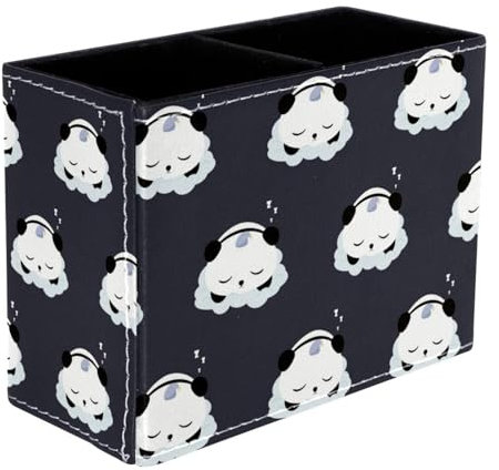 VAPOKF Pot à crayons panda endormi sur des nuages pour bureau, 2 compartiments pour stylos, crayons, pinceaux de maquillage, fournitures de bureau, organisateur pour la maison et le bureau