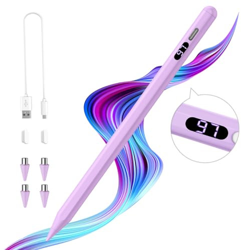 TiMOVO Penna Stilo Ricarica Rapida per Schermi Tattili, Penna Stilo Universale con Display di Potenza Compatibile con iPad/iPhone/Android/iOS/Samsung/Xiaomi, Schermi Capacitivi, Viola