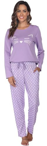 Reliwel Pigiama Donna Cotone Set Pigiama Manica Lunga Donna Due Pezzi da Donna Pigiami Casual da Casa Morbido e Confortevole con Tasche e Coulisse