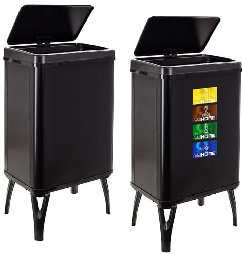 WELL HOME MOBILIARIO & DECORACIÓN 2 poubelles intelligentes de 40 l c/u, hauteur : 71,5 (x 35,5 x 26), noir avec étiquettes magnétiques