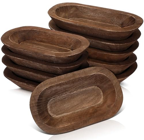 Nuogo 10 Pack 8.5 Inches Wooden Dough Bowls Bulk Rustic Bowls, Brown