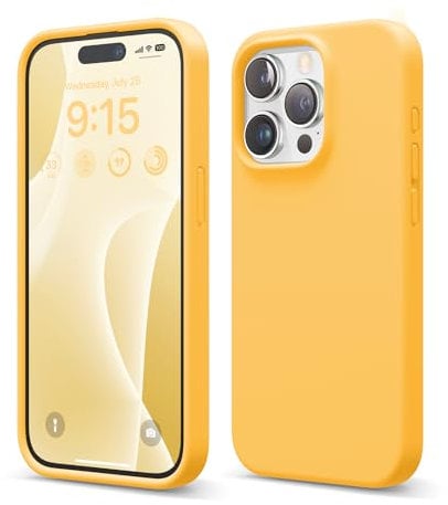 elago Flüssig Silikon Case Kompatibel mit iPhone 15 Pro Hülle, Premium Silikon Handyhülle, Ganzkörper Schutzhülle [4 Lagige Stoßfeste Struktur], Kratzfestes Weiches Mikrofaserfutter (Sonnenschein)