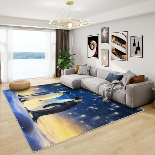 Kinderzimmer Teppich Pinguin - Teppich Wohnzimmer Schlafzimmer Tiere, Kleiner Teppich Pinguin, Weich Kurzflor & Waschbar & rutschfest Fussmatte Innen, Kinderteppich 40x60 cm