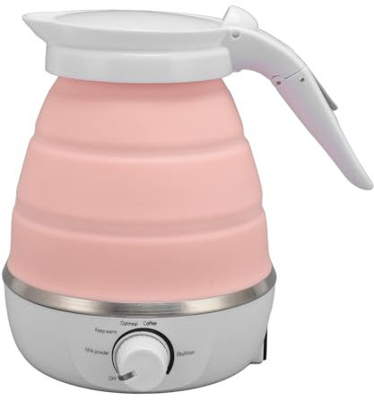 Hervidor de Viaje, Hervidor Eléctrico de Viaje con Adaptador 600 Ml 850 W Plegable Hervidor de té Eléctrico para Aislamiento, Calentar Leche, Hacer café (PINK)