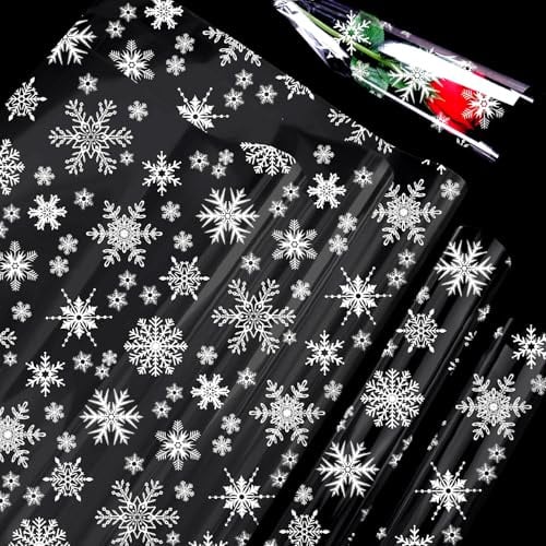 ADQUATOR Weihnachts-Geschenkpapier, 5 m x 80 cm, weiße Schneeflocke, Zellophanpapier, transparentes Geschenkpapier für Weihnachten und Geburtstag