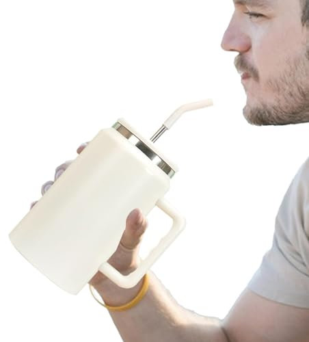Vaso de acero inoxidable de 50 onzas, botella de agua con pajilla, vaso aislado de 50 onzas, taza de café que mantiene el frío, alta capacidad con tapa para café
