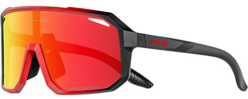 KAPVOE Fahrradbrille Polarisiert Herren Damen Sonnenbrille Sportbrille Radbrille Sportsonnenbrillen Radsportbrille Radfahren MTB Brille Rennrad Triathlon Laufen Volleyball Bergsteigen Wandern Rot