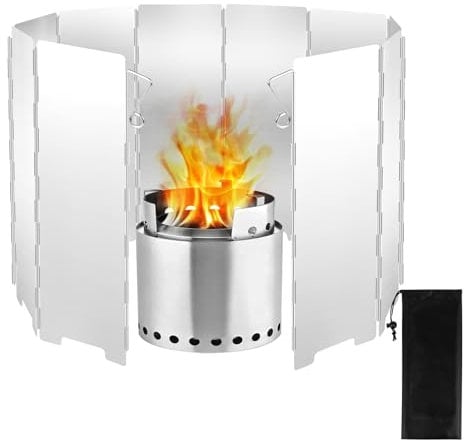 LDERFIV 10 Platten Windschutz Gaskocher Windschutz Campingkocher Windschutz für Gaskocher Windschutzscheiben Faltbar Winddicht Energiesparend für Camping Kartuschenkocher Küche Gasherd Schild Freien