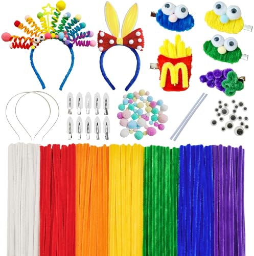 YYUENG TAK 210 pcs Rainbow Colour Pipe cleaners for craft with headbands,Hair Clips and Pom poms,Multi Colour Pipe Cleaners for Arts & Craft(red,orange,yellow,green,blue,purple,white)