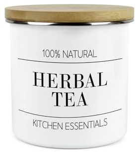 Purely Home Minimalist Kitchen Essentials Herbal Tea Storage Canister - Modern Black & White Decor - 1.2L Enamel Hot Drinks/Food Storage Container