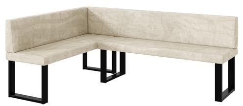 MEBLINI Eckbank für Esszimmer - Küchenbank - Essecke - Sitzecke Küche - Toni - U-Beine 142x196x87cm Links - Creme Samt