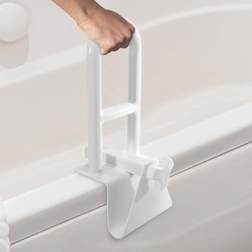 Aide à l'entrée de baignoire pour personnes âgées, poignée de baignoire (baignoire avec bords lisses, ≥ 8 cm), poignée de baignoire avec largeur réglable, charge maximale jusqu'à 136 kg, aide à
