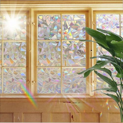 Fensterfolie Regenbogeneffekt 70 x 180 cm, Privatsphäre, Uv-Schutz, Sonnenschutz, Gegen Hitze, Haftend Ohne Klebstoff, Sichtschutzfolie Anti-Uv Suncatcher, Halbmond