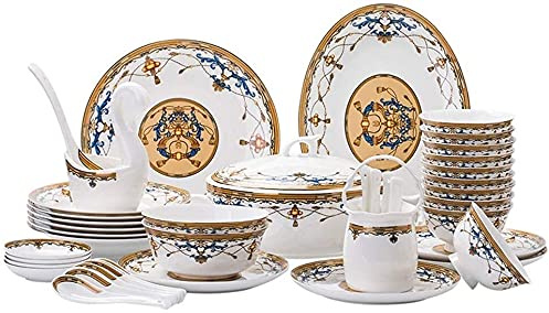 Stylish Dinner Set for Luxury Restaurant and Home, Ceramics Dinner Sets, 56 Pieces European Style Dinnerware Set Bowl/Spoon/Plate - Family Party and Kitchen Restaurant Wedding Gifts Kitchenware