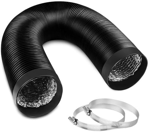 4.2 - Inch 2.5 - Meter Rolled Dryer Ventilation Hose, 107mm Ducting for HVAC Ventilation, Flexible Aluminum Foil Tube with 2 Stainless - Steel Clamps (Black)