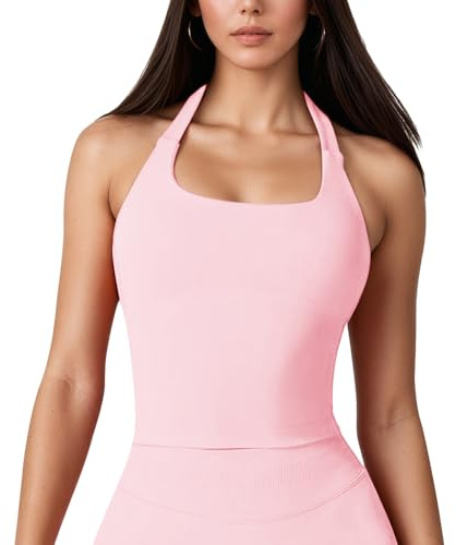 JN JANPRINT Longline Sports Bras for Women Running Top Padded Open Back Seamless Workout Gym Yoga Crop Top Pink