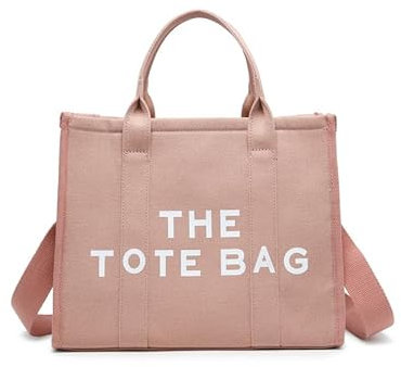 Preetyfix Women's Canvas Tote Bags- Ladies compartment The Tote bag-Canvas Trendy Crossbody Zipper bag With Removable Strap,Fashionable Shoulder Bag Casual,Work,Travel (Pink)