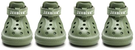 JZXOIVA Dog Shoes for Hot Pavement, Dog Booties for Large Dogs, Breathable Dog Boots & Paw Protectors, Adjustable Non-Slip Rain Booties, Waterproof Pets Sandals for Beach Green Size 10