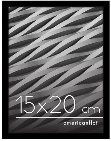 Americanflat Bilderrahmen 15x20 - Bilderrahmen 20x15 cm mit bruchsicherer Scheibe - inklusive Ständer und integrierter Aufhängung für Hoch- und Querformat - Schwarz
