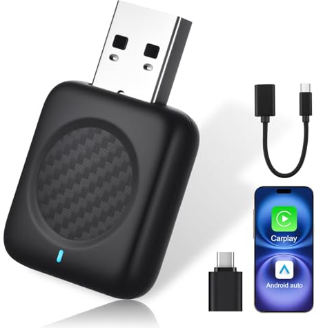 Amtake Wireless CarPlay & Android Auto Adapter - Kabelloser USB Adapter für Fahrzeuge mit Wired CarPlay/Android Auto, Plug-and-Play Kompatibel mit iOS ab 10 & Android ab 11