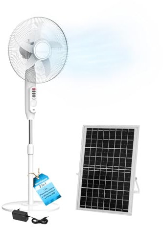 Wintem - Ventilador de pie con panel solar, batería de 6000 mAh, oscilación automática, 3 velocidades, uso interior y exterior, recargable por USB, diámetro de 40 cm, motor silencioso