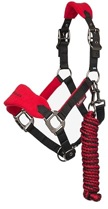 LeMieux Mini Vogue Headcollar & Leadrope - Perfect for Ponies - Adjustable at Curb and Poll - Chilli Red - Super Mini